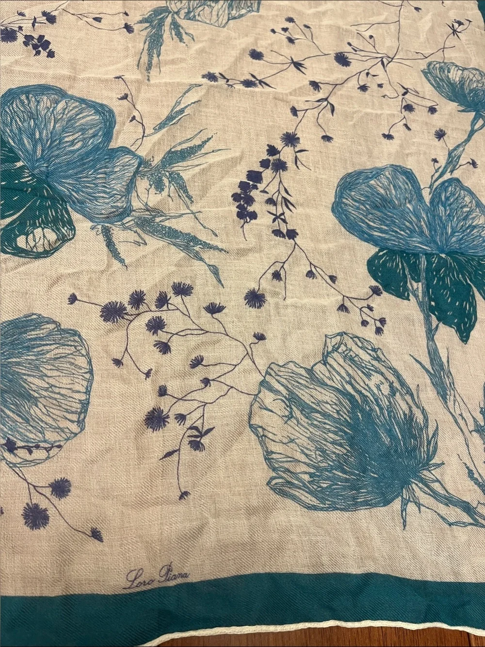 Loro Piana Teal and Purple Floral Silk-Blend Scarf on Ivory